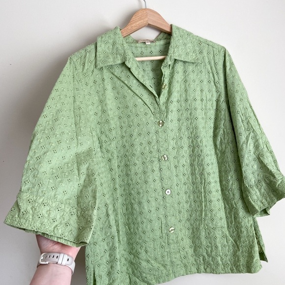 Matcha Green Eyelet Button Blouse - Picture 2 of 7